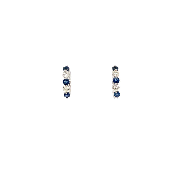 14k White Gold Oval Sapphire Diamond Stud Earring