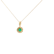 Yellow Gold Emerald Diamond Halo Necklace