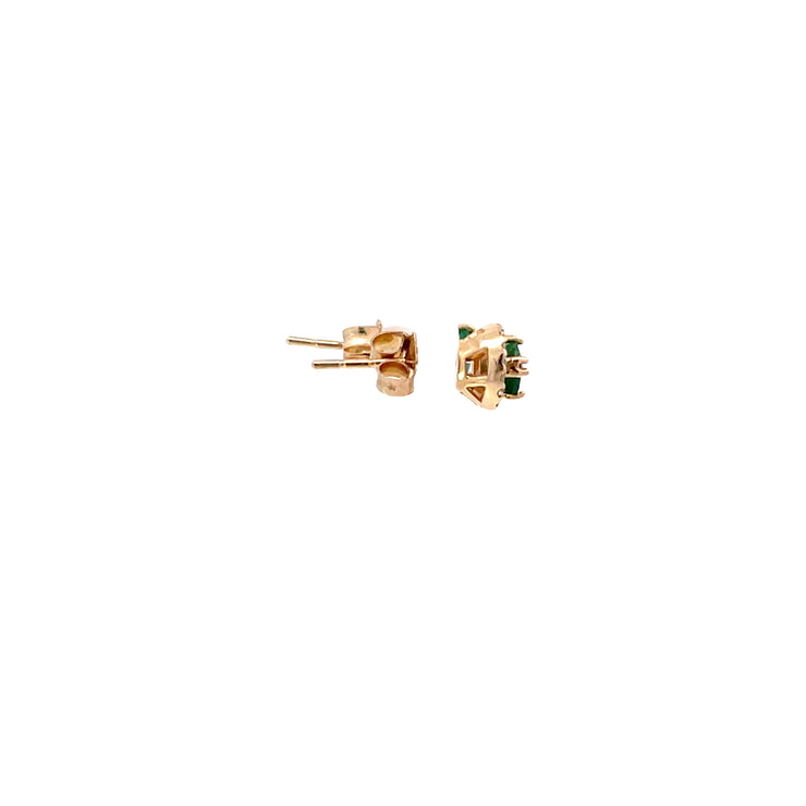 14K Yellow Gold Emerald Diamond Halo Studs