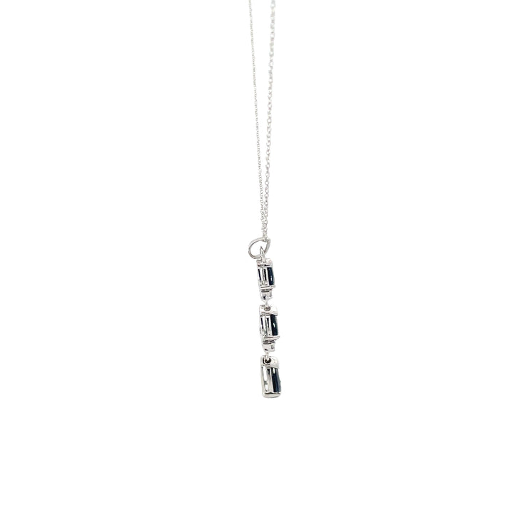 White Gold Diamond Sapphire Drop Pendant Necklace