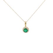 Yellow Gold Emerald Diamond Halo Necklace