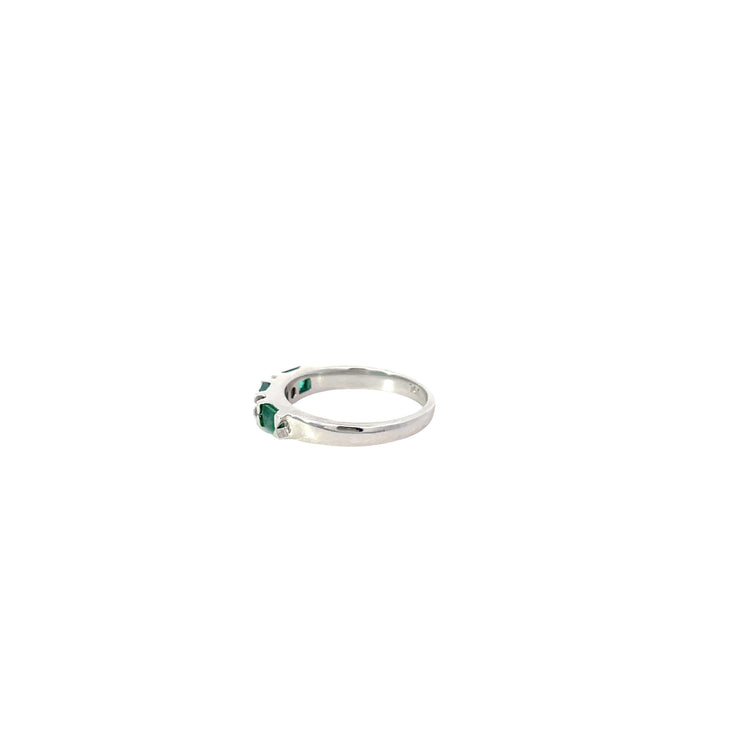 14k White Gold 5 Stone Emerald Diamond Band