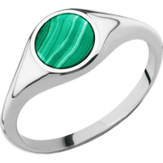 Small Circle signet ring (10mm) in 14K White Gold, with a Thin style band and a Malachite inlay.