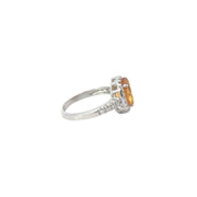 14k White Gold Oval Citrine Ring with Diamond Halo