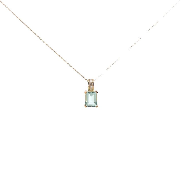 14K Yellow Gold Aquamarine Diamond Pendant