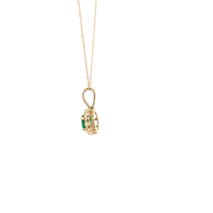 Yellow Gold Emerald Diamond Halo Necklace