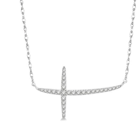 White Gold Horizontal Cross Necklace