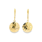 Yellow Gold Hammered Disk Drop Earrings